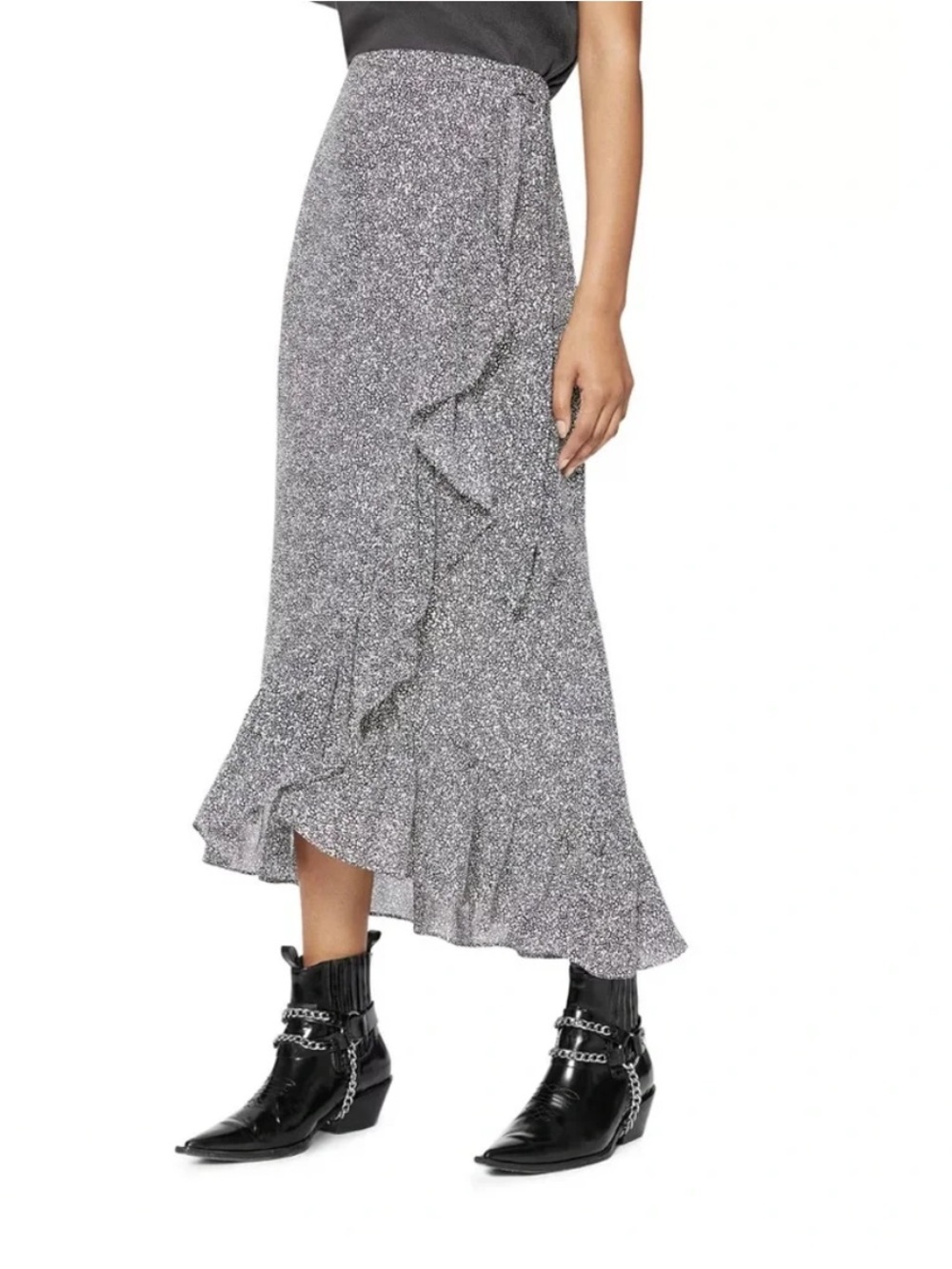 Anine Bing Black and White Ruffle Wrap Skirt